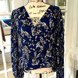 WHBM floral blouse with bell sleeves